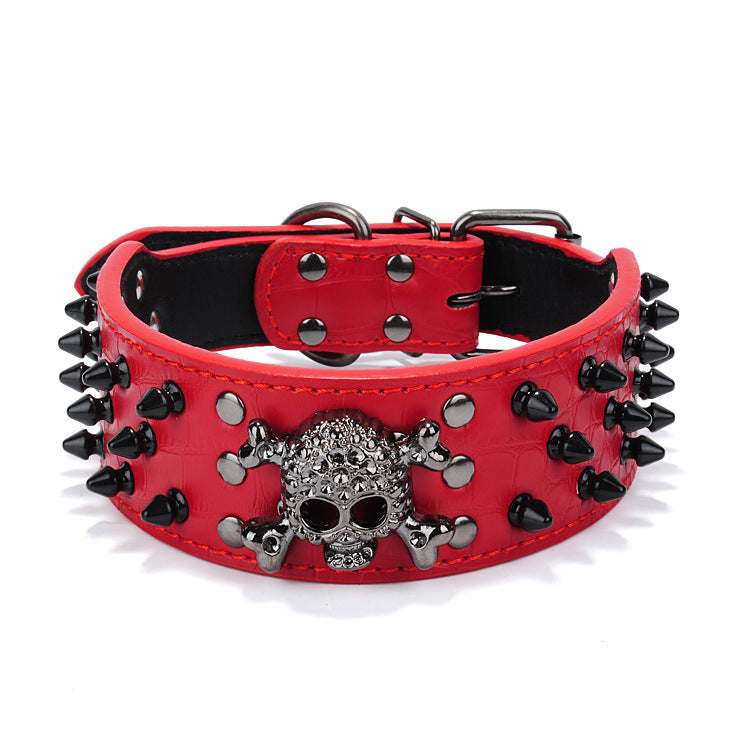 Skull Studded Dog Collar, Red-L