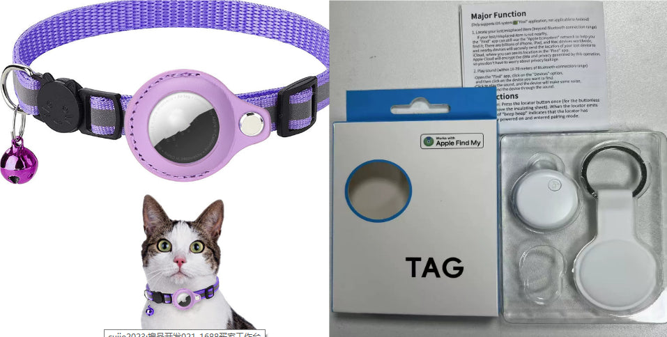 Reflective Collar Waterproof Holder Case For Airtag Air Tag Airtags Protective Cover Cat Dog Kitten Puppy Nylon Collar, Purple set1