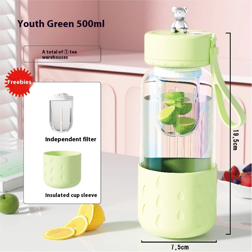 Tea Water Separation Magnetic Glass Water Cup Sealed Without Leakage Glass Tea Water Cup Infuser Tumbler Drinkware Water Bottle With Tea Filter, Youth Green, 500ml