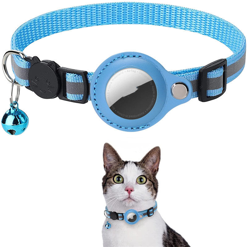 Reflective Collar Waterproof Holder Case For Airtag Air Tag Airtags Protective Cover Cat Dog Kitten Puppy Nylon Collar, Sky Blue