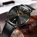 Fashion Casual Watch Men Luxury Brand Mens Watches Leather Sport Waterproof Auto Date Quartz Wristwatch, Black
