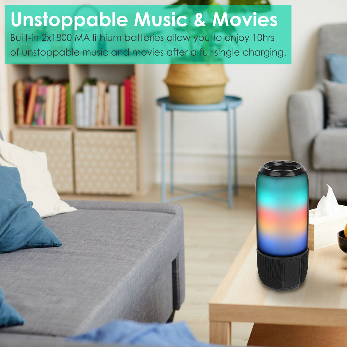1Pc Wireless Portable Speaker Loud Stereo Speaker With 6 Color Changing Lights Radio Party TWS Speaker For Home Outdoor Travelling