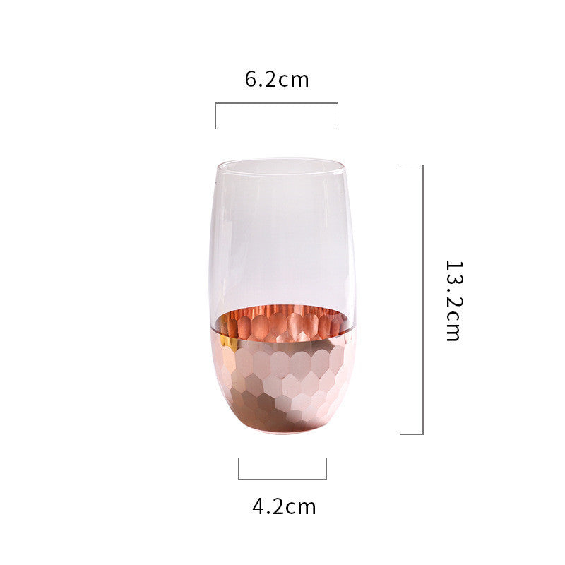 Durable Nordic Drinkware Light Luxury Gold-Plated Glass Cups Milk Cup Water Mug Wedding Souvenir Drinking Wine Glasses Cute, Rose Gold, C