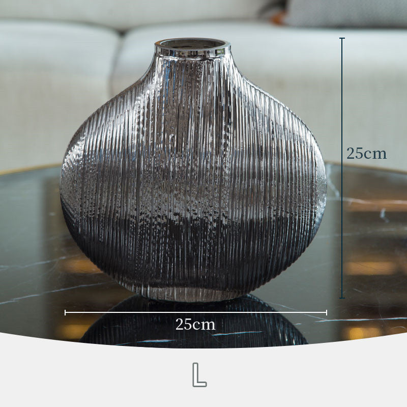 Silver Striped Glass Vase Flower Arrangement Hydroponic Accessories Modern Home Decor Accessories, L