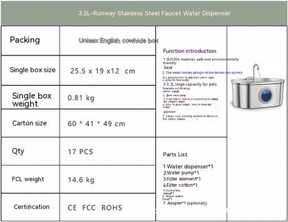 Water Feeder Stainless Steel Pet Water Dispenser