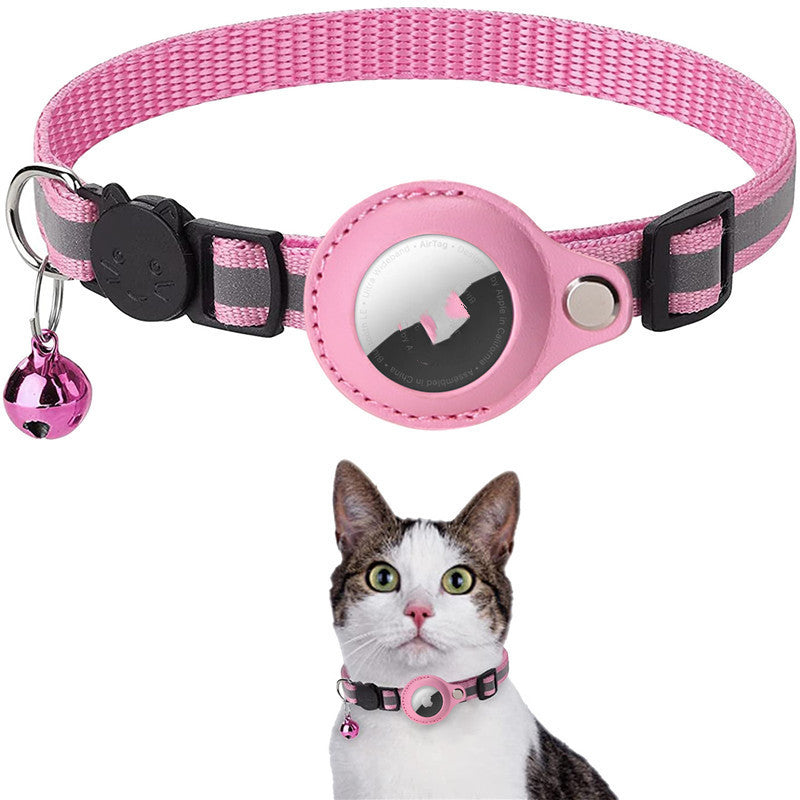 Reflective Collar Waterproof Holder Case For Airtag Air Tag Airtags Protective Cover Cat Dog Kitten Puppy Nylon Collar, Pink