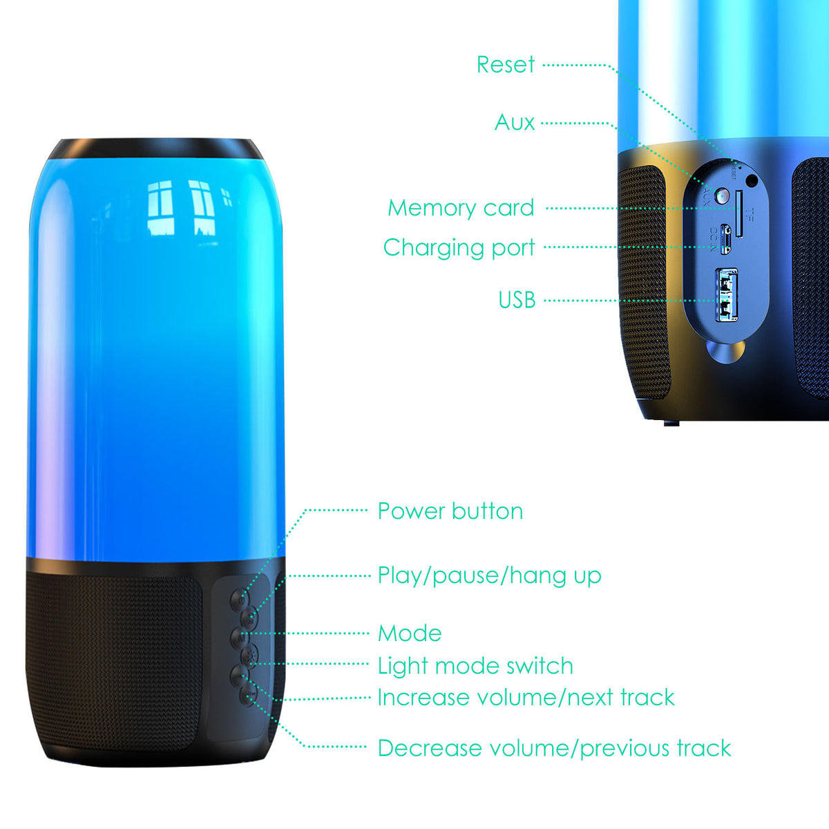 1Pc Wireless Portable Speaker Loud Stereo Speaker With 6 Color Changing Lights Radio Party TWS Speaker For Home Outdoor Travelling