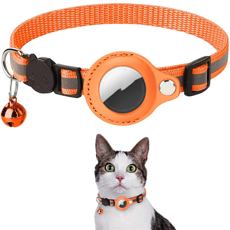 Reflective Collar Waterproof Holder Case For Airtag Air Tag Airtags Protective Cover Cat Dog Kitten Puppy Nylon Collar, Orange