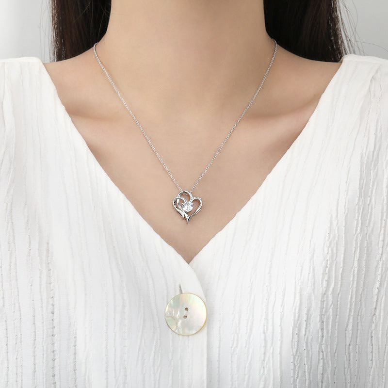 Zircon Double Love Heart Necklace — Rhinestone Clavicle Chain Jewelry for Women