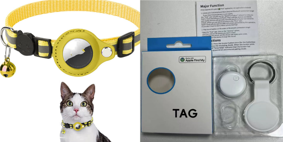 Reflective Collar Waterproof Holder Case For Airtag Air Tag Airtags Protective Cover Cat Dog Kitten Puppy Nylon Collar, Yellow set1