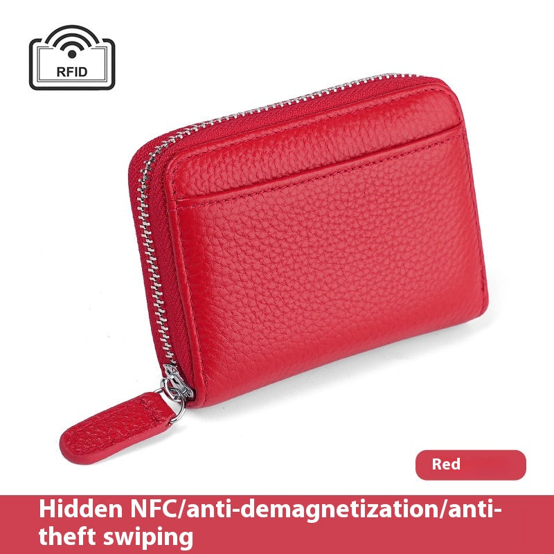 RFID Genuine Leather Card Wallet Men Women Purse With Coin Pocket Zipper Credit Card Holder Small Wallets Bags