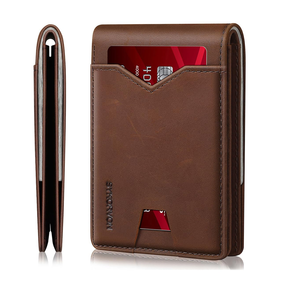 Real Leather Wallet For Men,Slim Bifold Wallet Minimalist Front Pocket Design, RFID Mens Wallet With Money Pocket,ID Window, Hold Up To 11 Cards, Brown, Minimalist, Brown