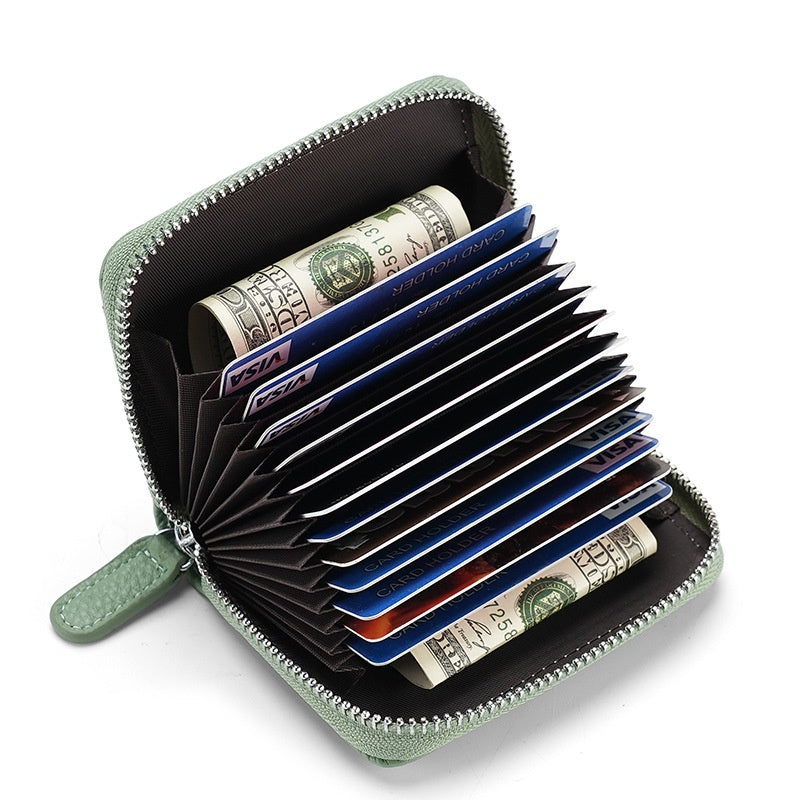 RFID Genuine Leather Card Wallet Men Women Purse With Coin Pocket Zipper Credit Card Holder Small Wallets Bags