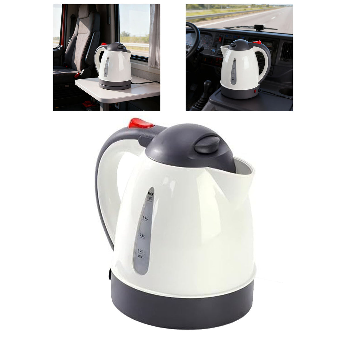 250W Portable Car Electric Kettle Truck Heated Water Tea Coffee Kettle Auto Shut Off For Road Trip 1000ml Beige