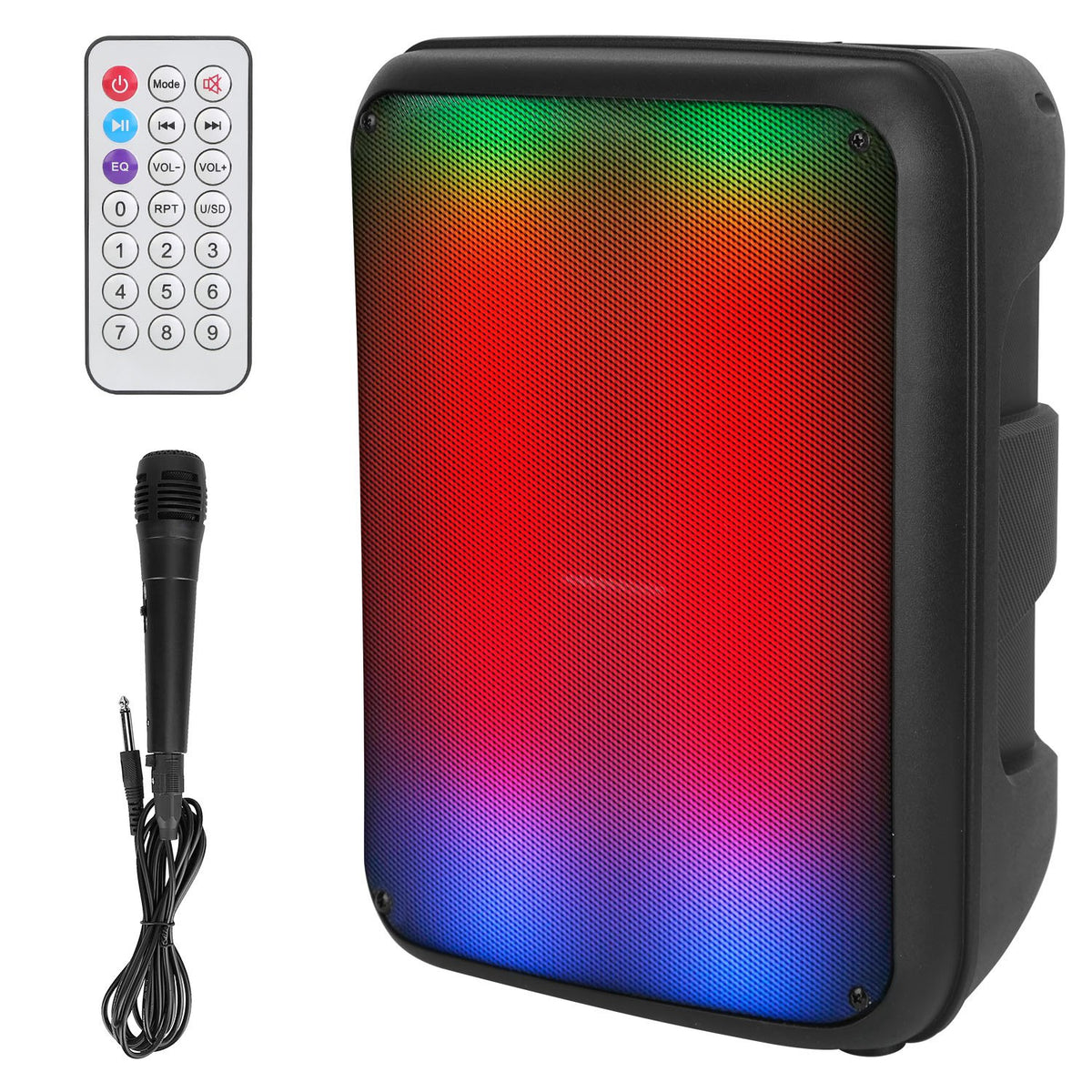 1Pc Portable Wireless Party Speaker 8in Colorful Lights DJ PA System With TWS Function FM Radio USB MMC Card Reading Aux In Recording Function Mic, Black