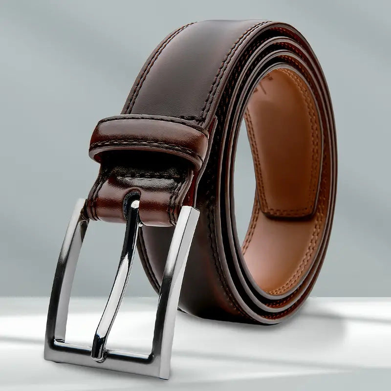 Men's Leather Simple Casual Belt, 95 Grain Brown, 110cm