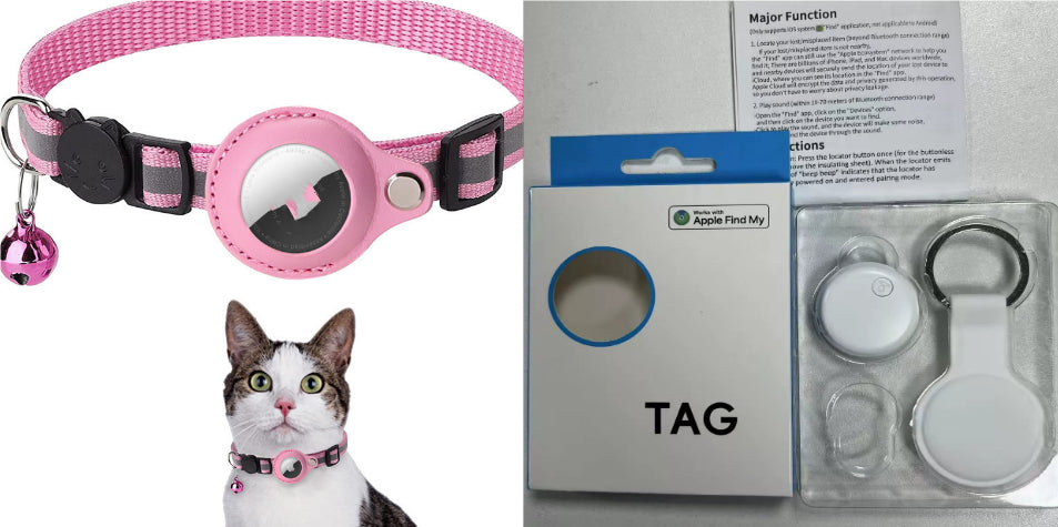 Reflective Collar Waterproof Holder Case For Airtag Air Tag Airtags Protective Cover Cat Dog Kitten Puppy Nylon Collar, Pink set1