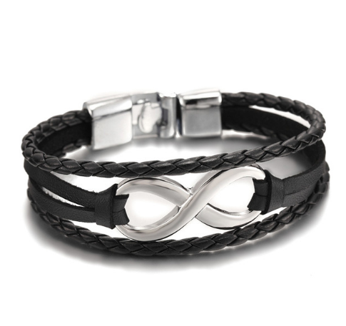 Lucky figure 8 leather bracelet bracelet, Black