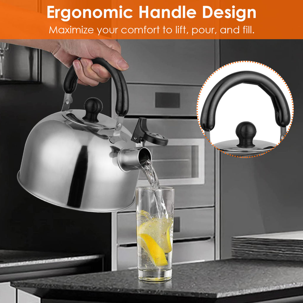 Multi-Use Whistling Tea Kettle 2 Liter, Anti-Corrosion Stainless Steel Water Kettle With Sealed Lid, Heat Resistant Handle For Home Office Camping