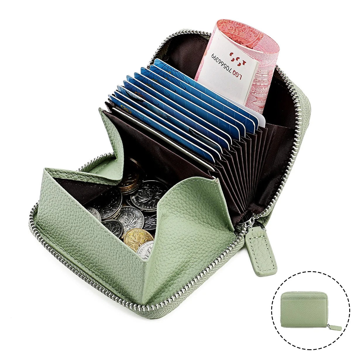 RFID Genuine Leather Card Wallet Men Women Purse With Coin Pocket Zipper Credit Card Holder Small Wallets Bags