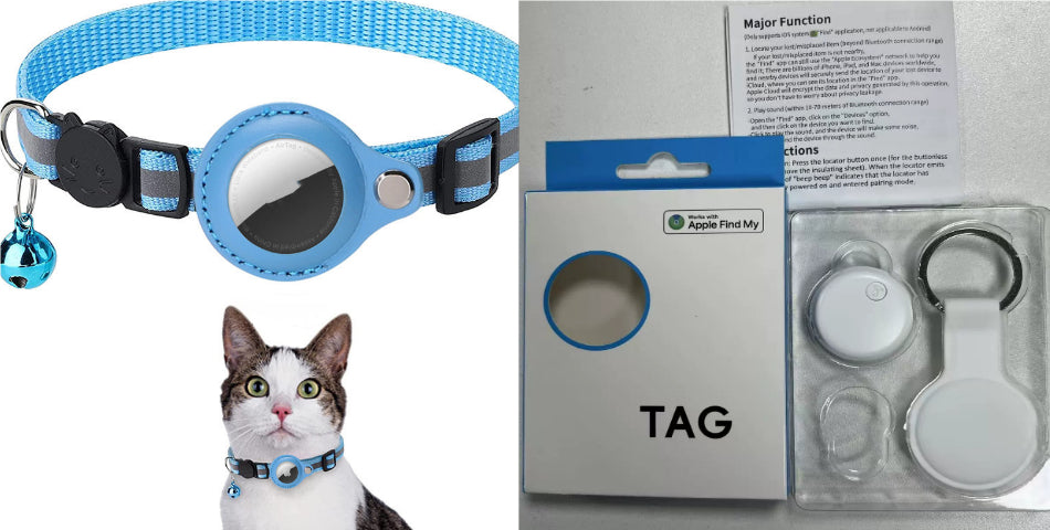 Reflective Collar Waterproof Holder Case For Airtag Air Tag Airtags Protective Cover Cat Dog Kitten Puppy Nylon Collar, Sky Blue set1