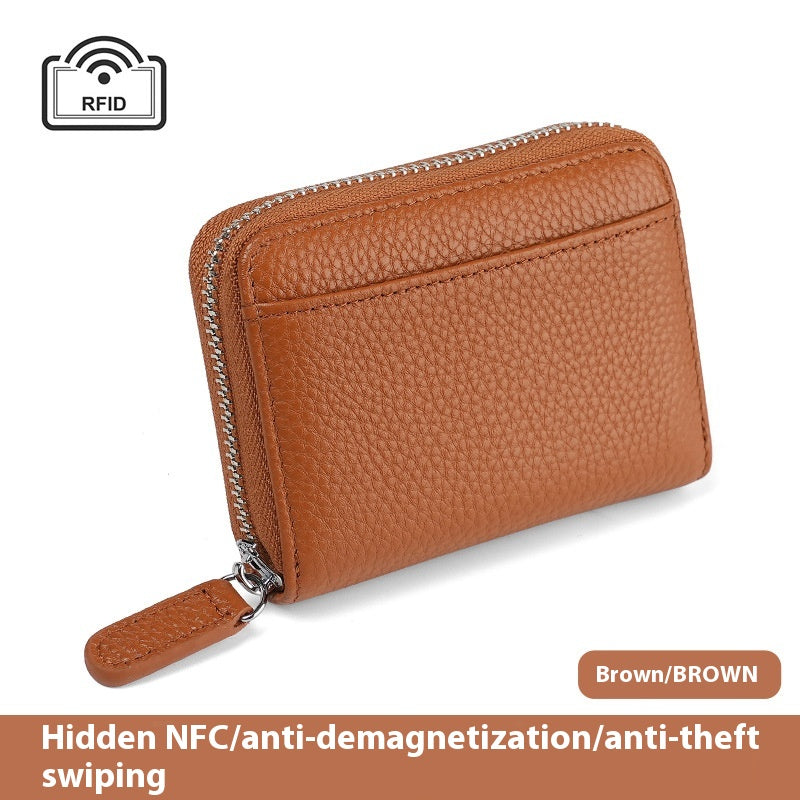 RFID Genuine Leather Card Wallet Men Women Purse With Coin Pocket Zipper Credit Card Holder Small Wallets Bags