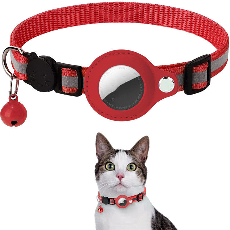 Reflective Collar Waterproof Holder Case For Airtag Air Tag Airtags Protective Cover Cat Dog Kitten Puppy Nylon Collar, Red