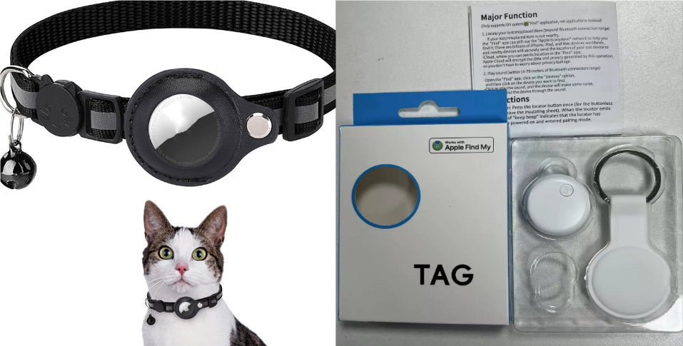 Reflective Collar Waterproof Holder Case For Airtag Air Tag Airtags Protective Cover Cat Dog Kitten Puppy Nylon Collar, Black set1