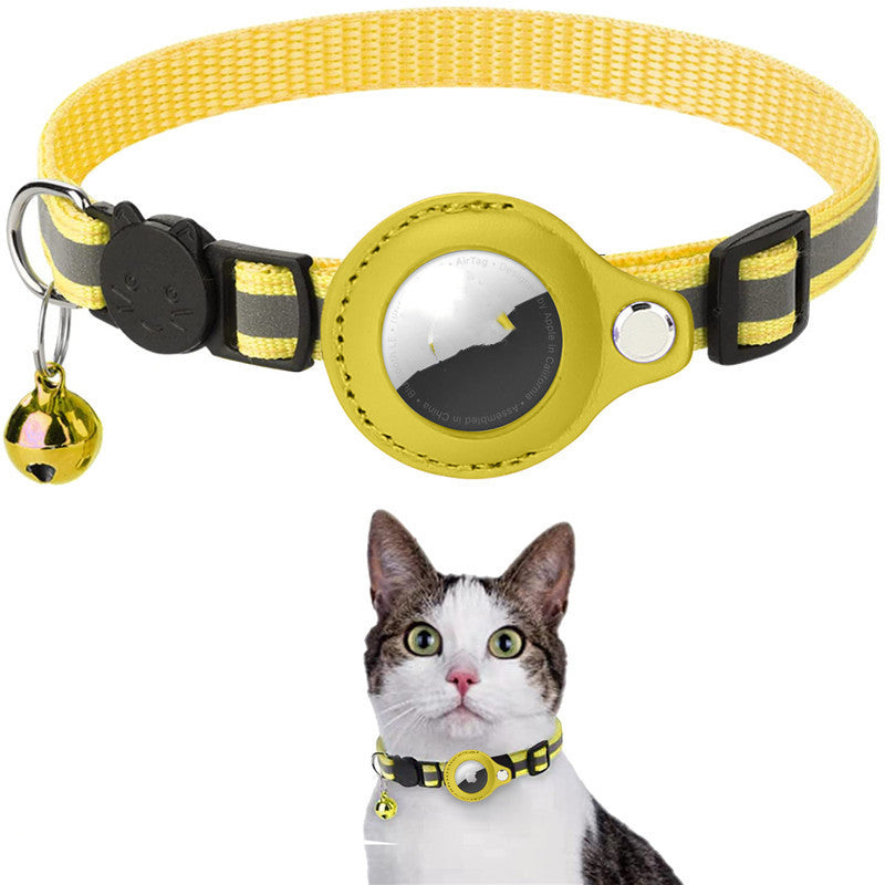 Reflective Collar Waterproof Holder Case For Airtag Air Tag Airtags Protective Cover Cat Dog Kitten Puppy Nylon Collar, Yellow