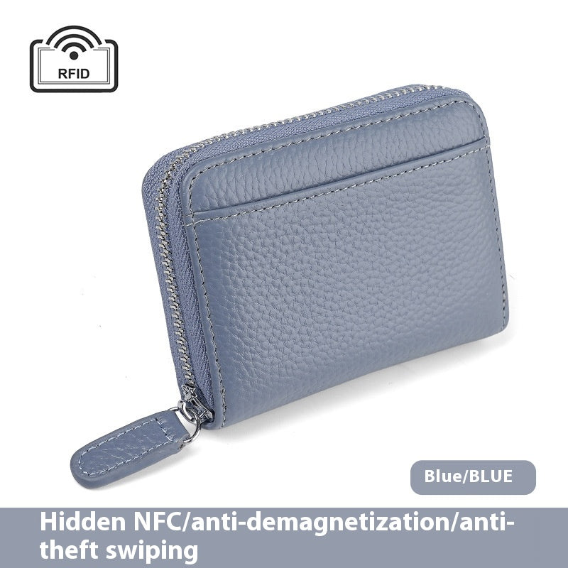 RFID Genuine Leather Card Wallet Men Women Purse With Coin Pocket Zipper Credit Card Holder Small Wallets Bags