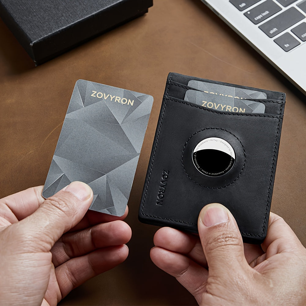 Mens Wallet Genuine Leather Slim Bifold Wallet With Airtag Holder, RFID Blocking, Front Pocket Wallet With Money Clip,ID Window Credit Card Holder