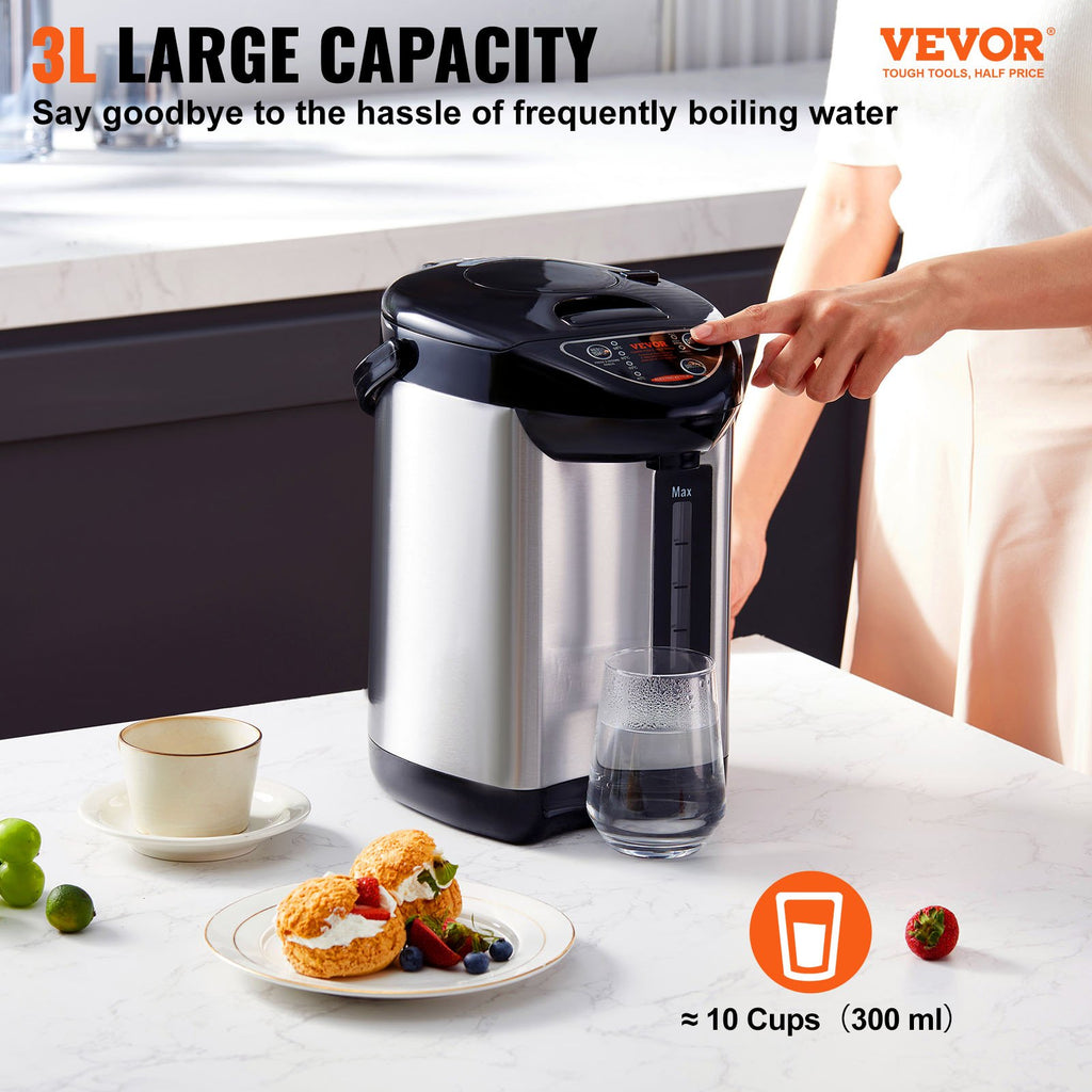 Hot Water Dispenser, Adjustable 4 Temperatures Water Boiler And Warmer, 304 Stainless Steel Countertop Water Heater, 3-Way Dispense For Tea, Coffee And Baby Formula, 3L/102 Oz