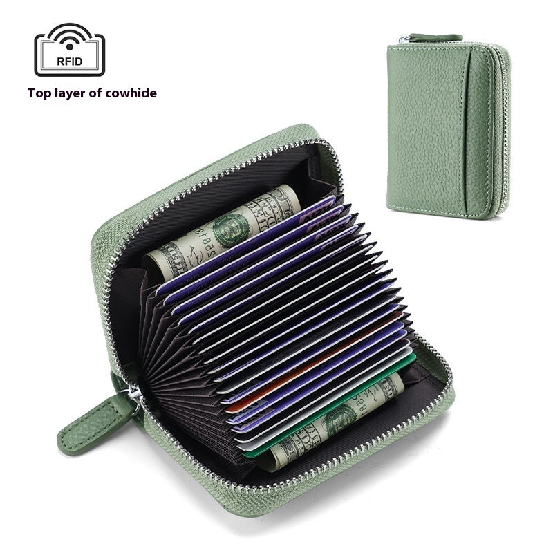 RFID Genuine Leather Card Wallet Men Women Purse With Coin Pocket Zipper Credit Card Holder Small Wallets Bags