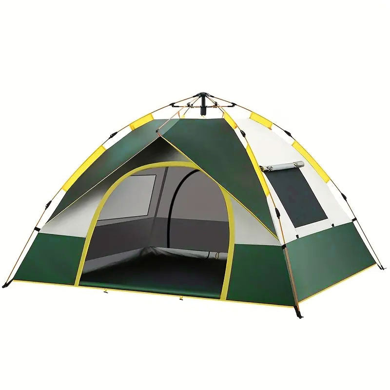 Automatic Pop-Up Camping Tent for 3-4 People, Dark Green Silver Glue, 3to4 People