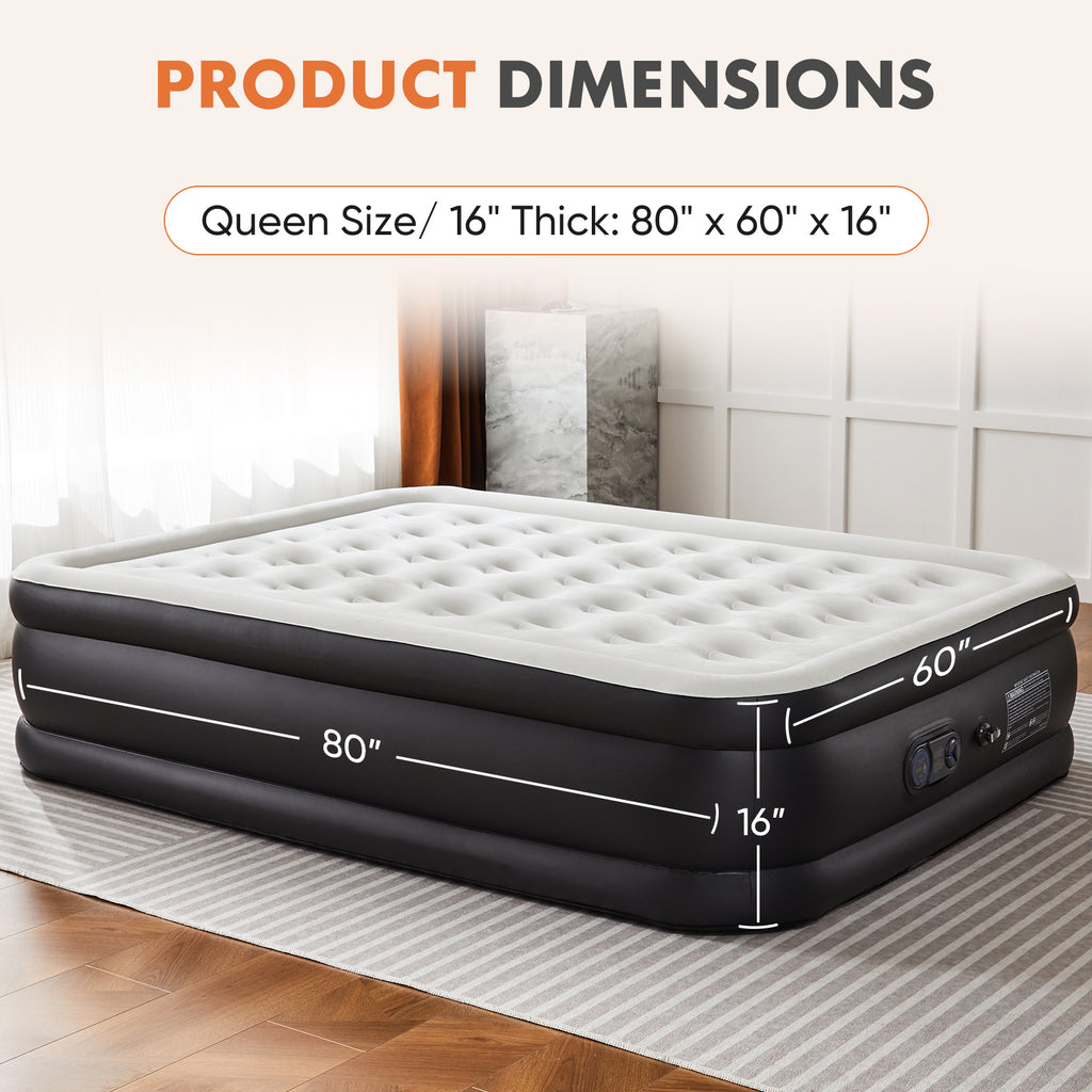 Air Mattress -16in- 18in  Inflatable Blow Up Mattress Airbed With Built-in High Capacity Pump, Double Height, Adjustable, Non-Slip Bottom Design