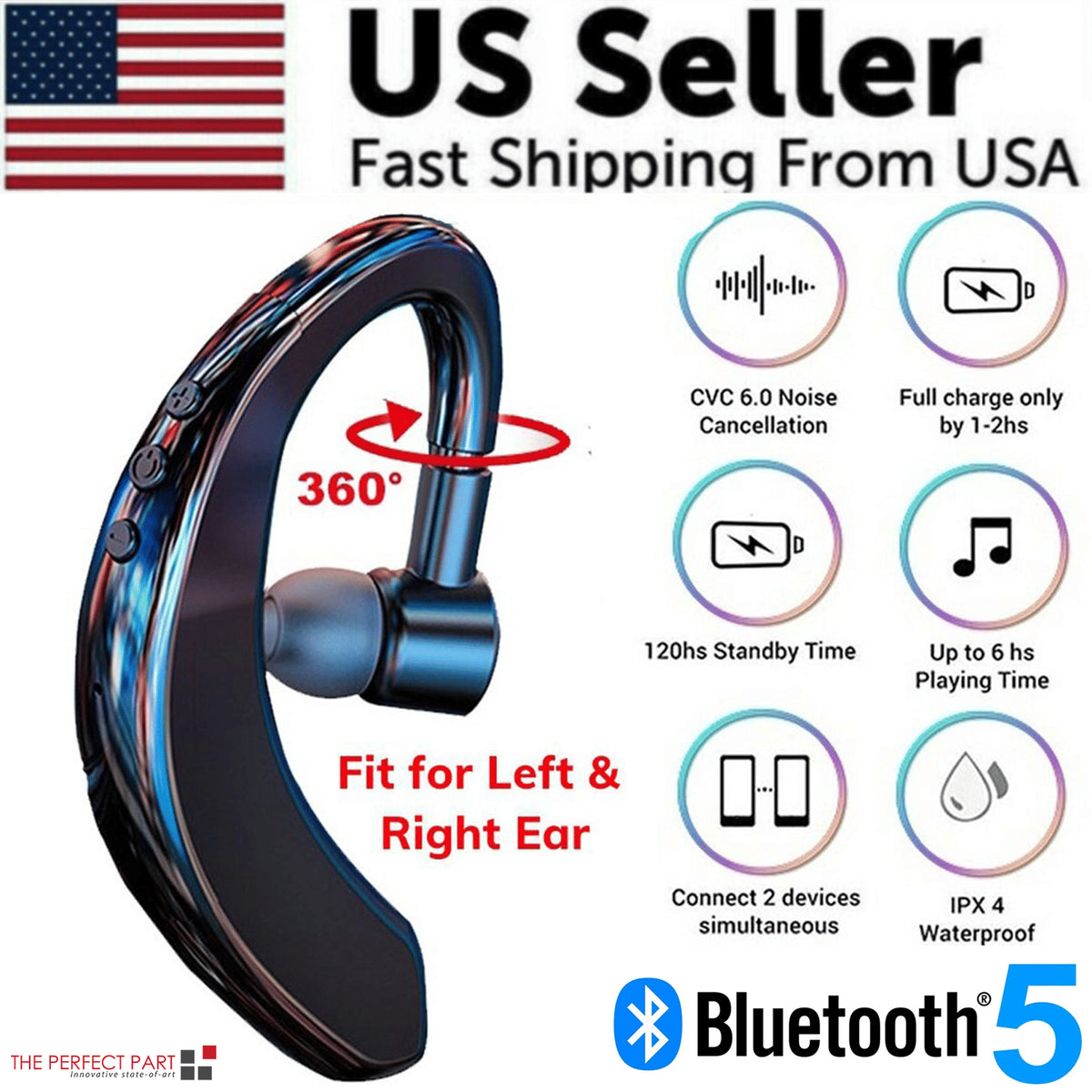 Wireless Bluetooth 5.0 Earpiece Headset Driving Trucker Earbuds Noise Cancelling, Default Title