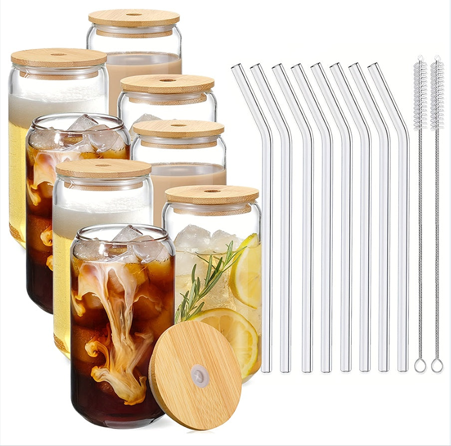Glass Cup With Straw, 8 piece set