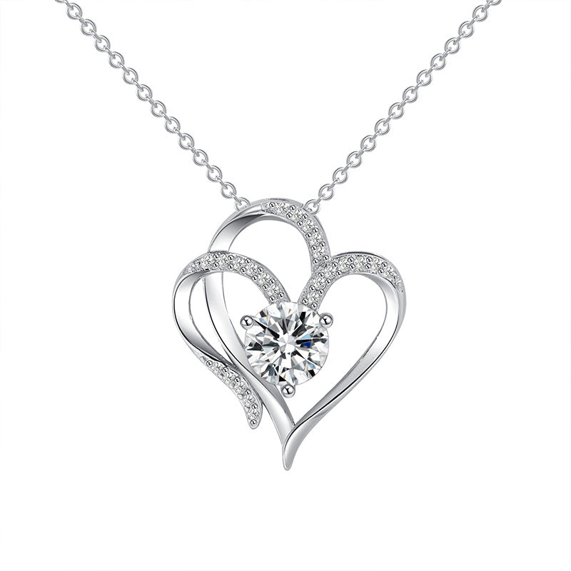 Zircon Double Love Heart Necklace — Rhinestone Clavicle Chain Jewelry for Women