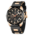 Fashion Mens Watches Top Brand Luxury Silicone Sport Watch Men Quartz Date Clock Waterproof Wristwatch Chronograph, Gold black