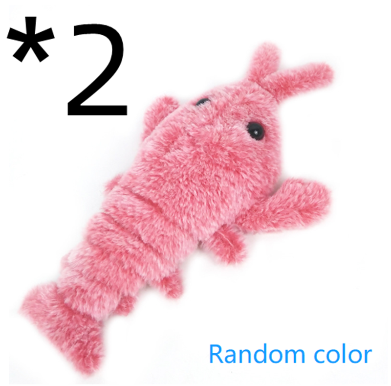 Pet Toys Electric Jumping Shrimp USB Charging Simulation Lobster Funny Cat Plush Pets Toy, 2pcs Jumping shrimp random col-About 35CM-USB