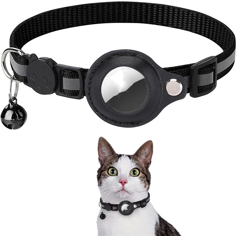 Reflective Collar Waterproof Holder Case For Airtag Air Tag Airtags Protective Cover Cat Dog Kitten Puppy Nylon Collar, Black