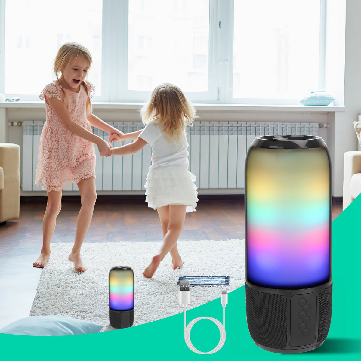 1Pc Wireless Portable Speaker Loud Stereo Speaker With 6 Color Changing Lights Radio Party TWS Speaker For Home Outdoor Travelling