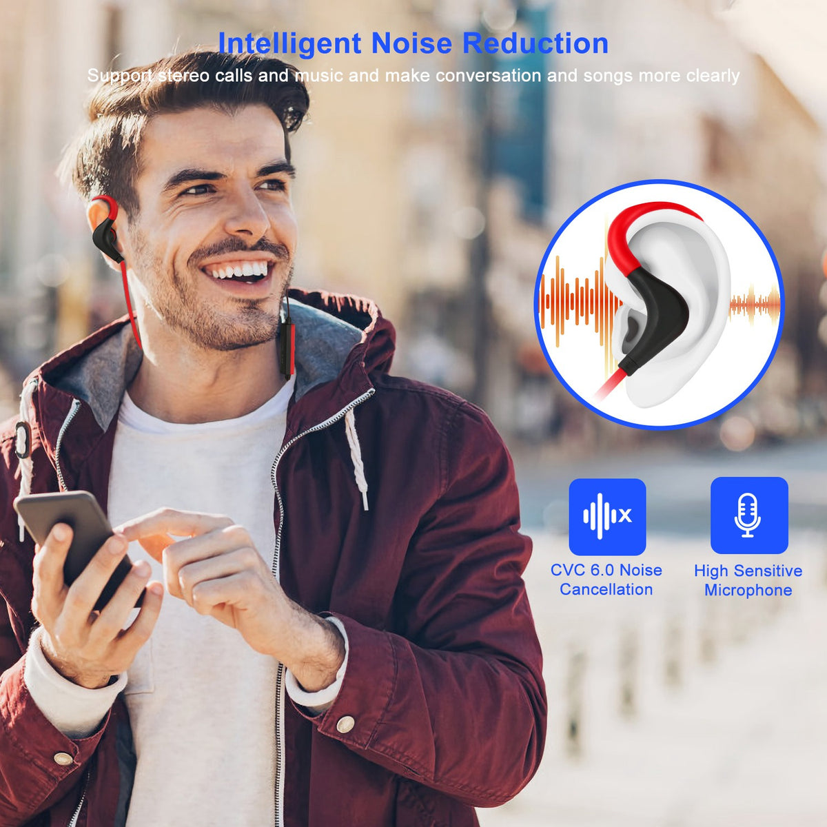 Wireless Headsets V4.1 Sport In Ear Stereo Headphones Sweatproof Noise Canceling Earphones Back Headphone With Mic Handsfree For Running Hiking Travel