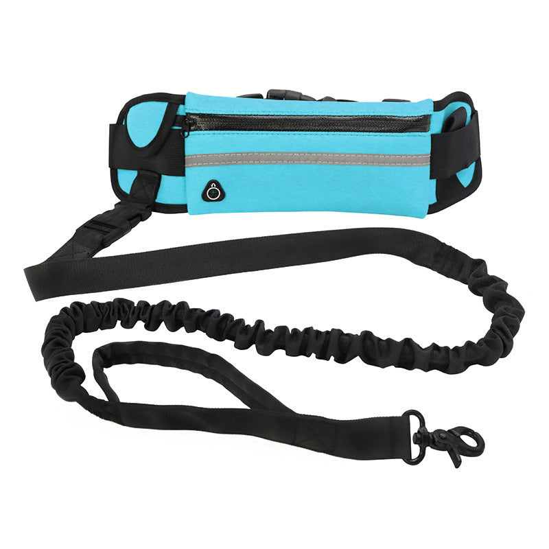 Hands Free Dog Leash Pet Walking And Training Belt With Shock Absorbing Bungee Leash For Up To 180lbs Large Dogs Phone Pocket And Water Bottle Holder, Blue