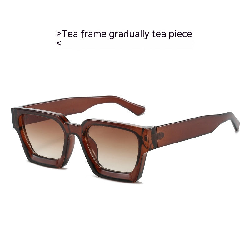 Minimalist And Versatile European And American Thick Frame Sunglasses, Tea Frame Gradually Dried