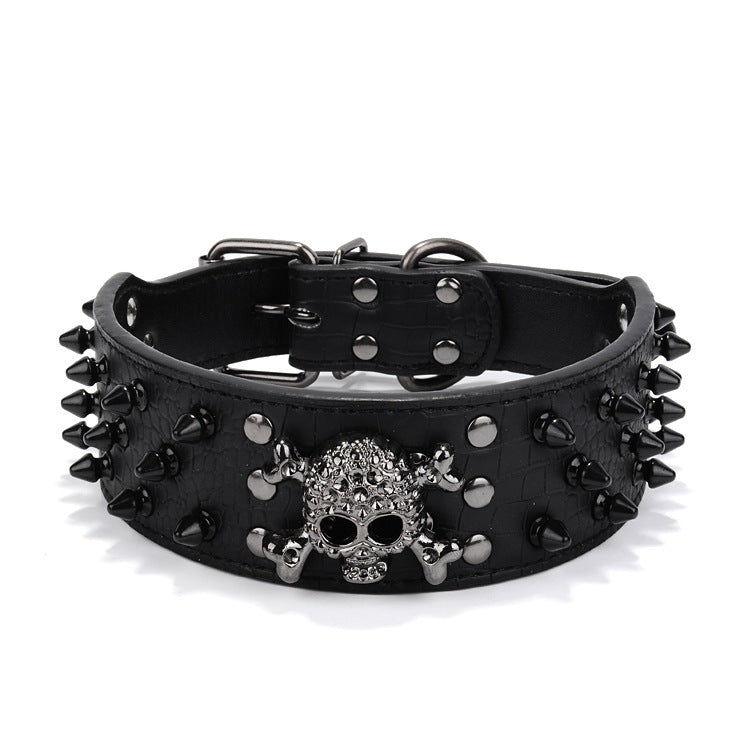Skull Studded Dog Collar, Black-L