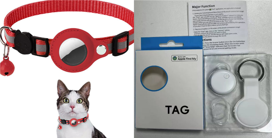 Reflective Collar Waterproof Holder Case For Airtag Air Tag Airtags Protective Cover Cat Dog Kitten Puppy Nylon Collar, Red set1