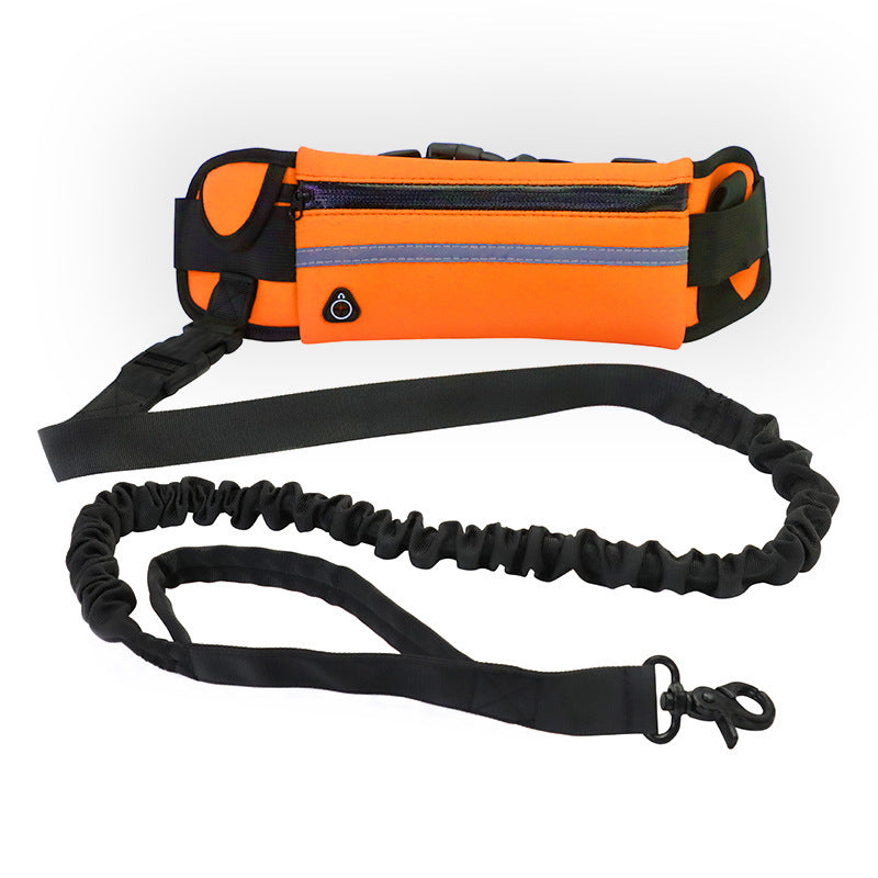 Hands Free Dog Leash Pet Walking And Training Belt With Shock Absorbing Bungee Leash For Up To 180lbs Large Dogs Phone Pocket And Water Bottle Holder, Orange
