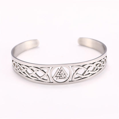 Asgard Crafted Handcrafted Stainless Steel Valknut Symbol And Celtic Design Bracelet