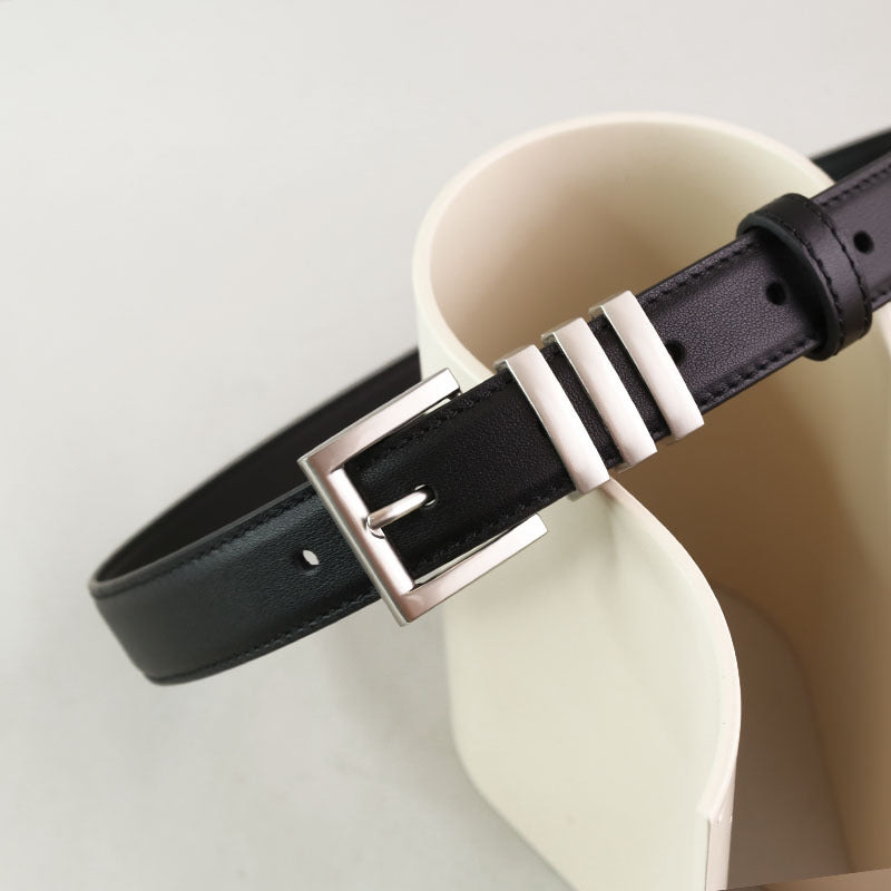 Women's First Layer Cowhide Leather Belt, Black, 100cm